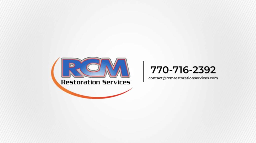 Rcm restoration services logo displayed with phone number 770-716-2392 to call for national disaster recovery services
